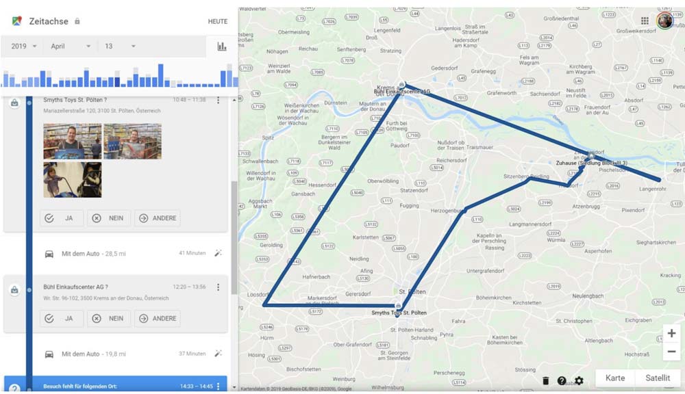 Einstellen des Zeitraums für den Standortverlauf in Google Maps