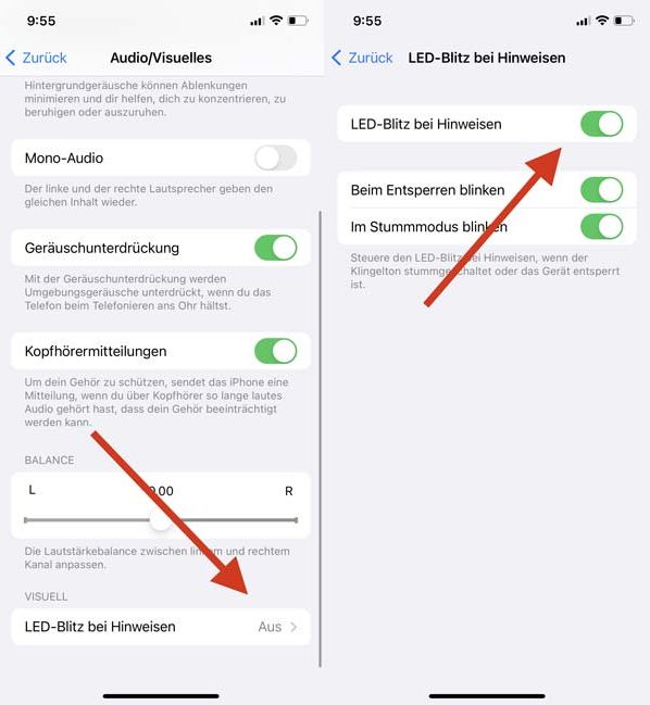 Handy-Screenshots mit den LED-Blitzeinstellungen des iPhone, Schritte 3-4