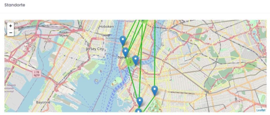 bildschirmfoto der route auf einer karte mit markierungen