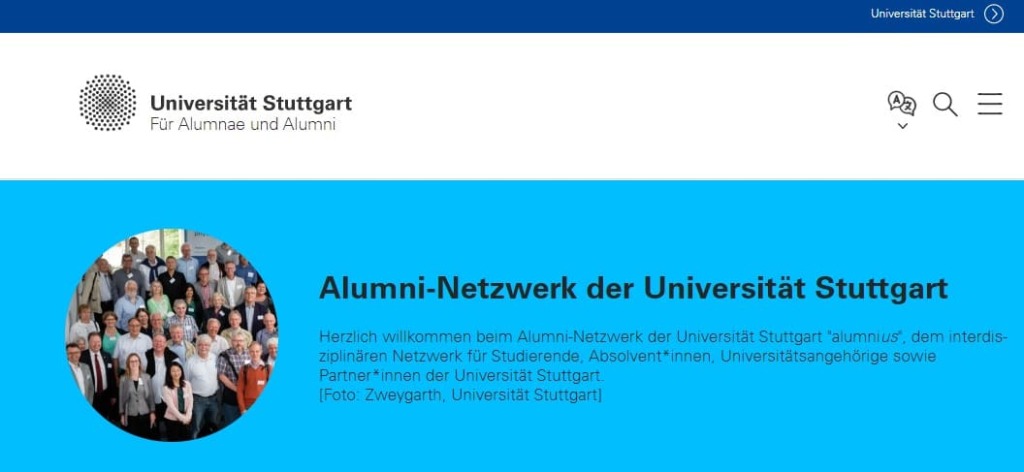Webseite des Alumni Netzwerks der Universität Stuttgart 