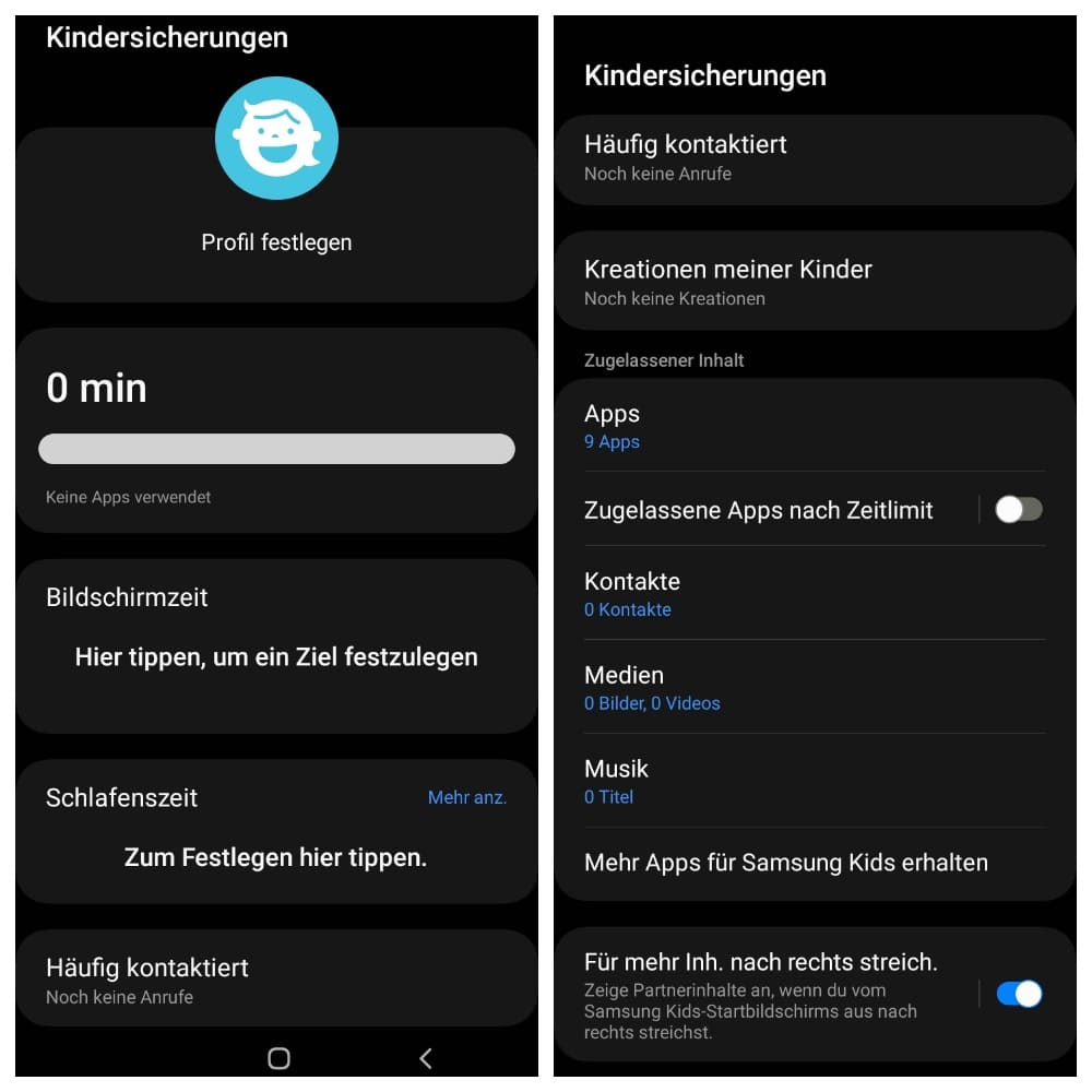 zwei Screenshots von Ihrem Telefon, wie Sie Samsung Kids einschalten