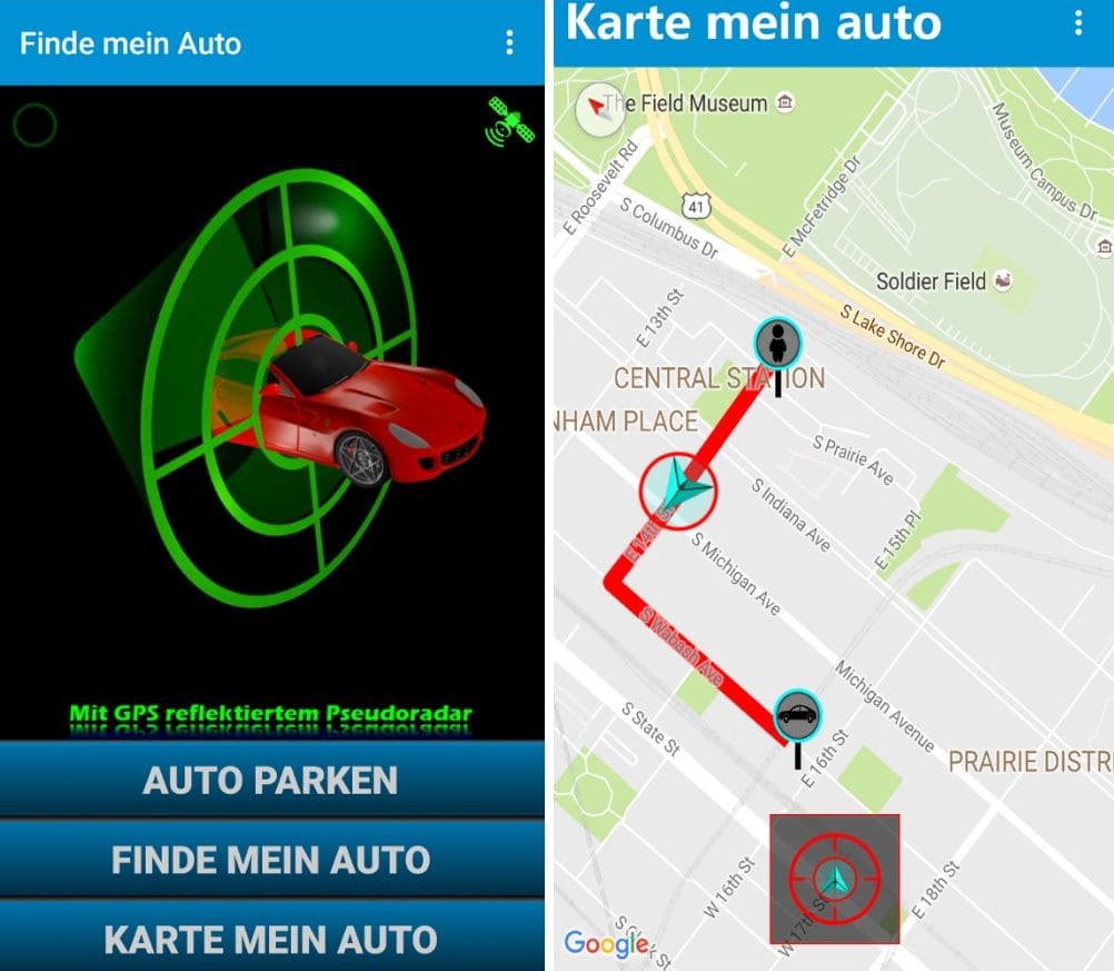 Ergebnisse der Nutzung der Find My Car-App