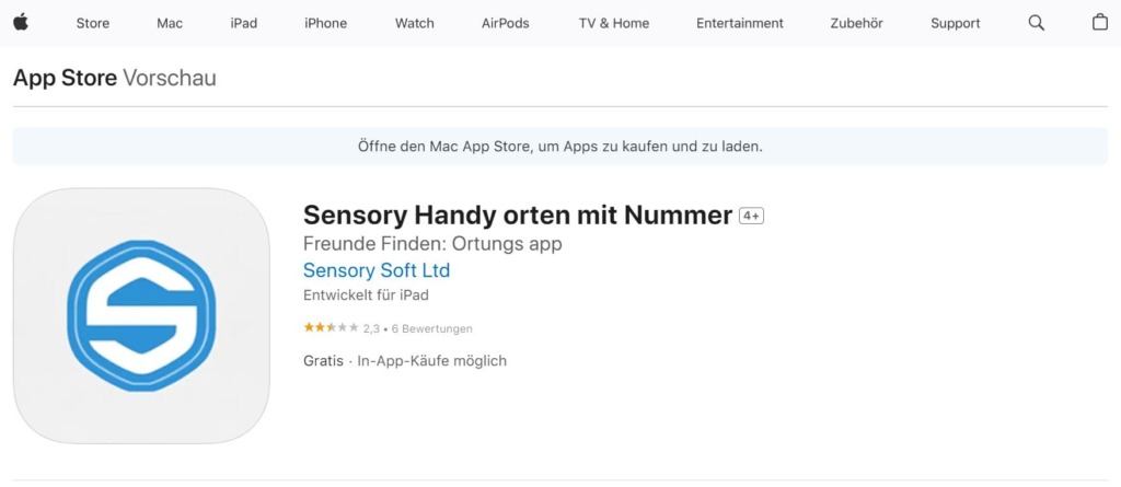 Sensory Handy orten mit Nummer App Store Vorschau