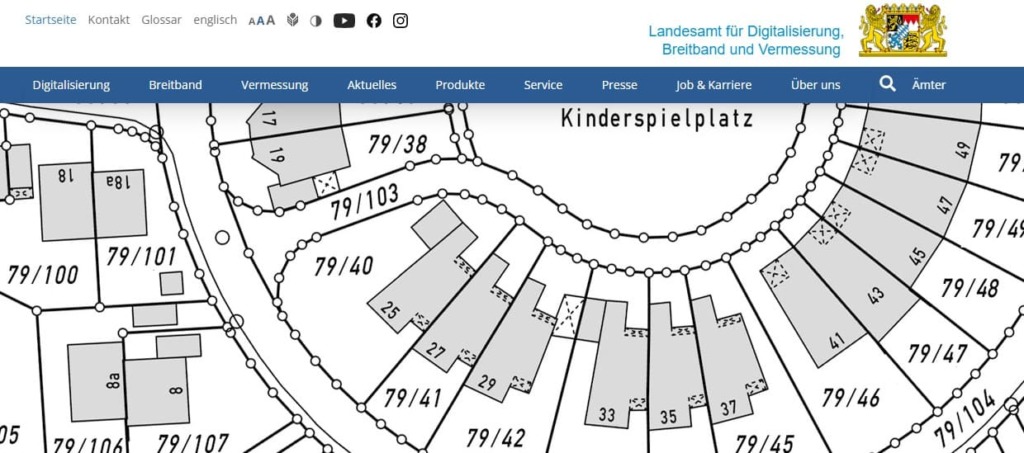 Die Webseite des Liegenschaftskaster des Freistaats Bayern