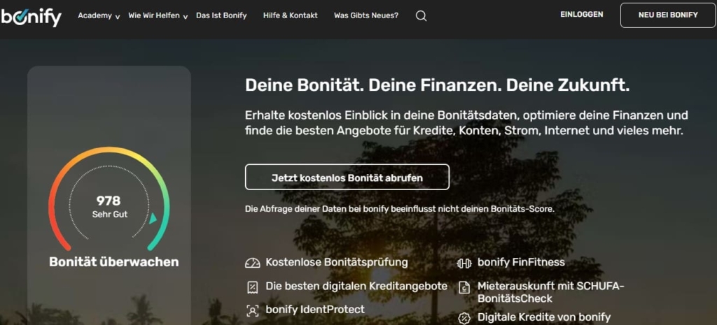 Bonitätsprüfung auf der Bonify Webseite zum kostenlosen abrufen