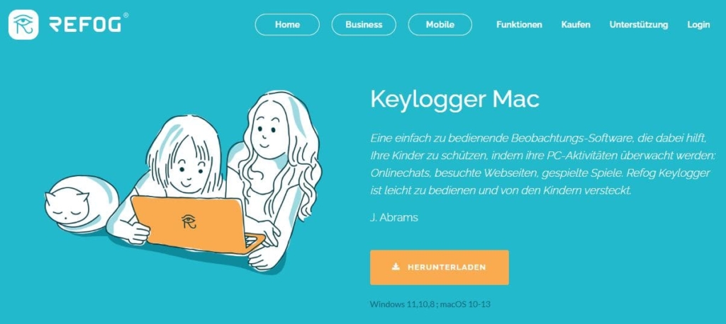 Screenshot der Startseite der Refog Keylogger-Software auf einem PC-Bildschirm