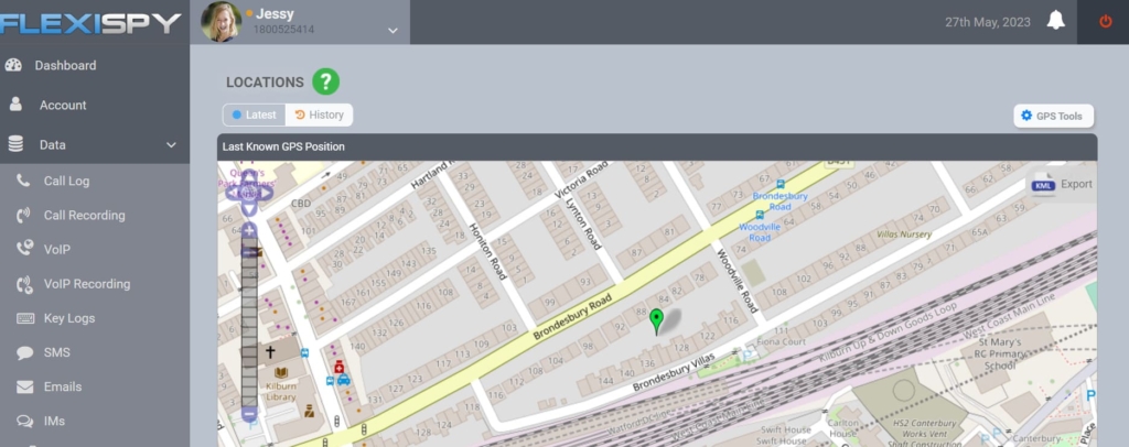 Flexispy zeigt den GPS Standort auf einer Karte an
