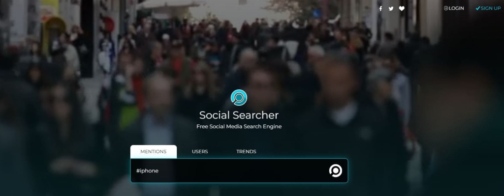 Startseite von Social Searcher