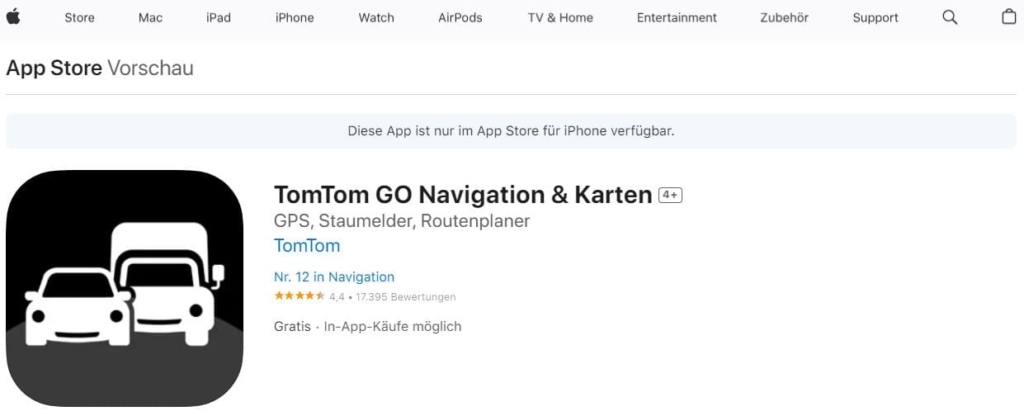 Startseite TomTom iPhone App