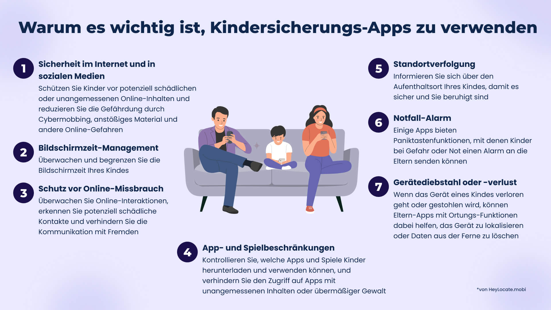 Eine Liste von Gründen, warum es für Eltern wichtig ist, die Handys ihrer Kinder im Auge zu behalten - HeyLocate Infographic