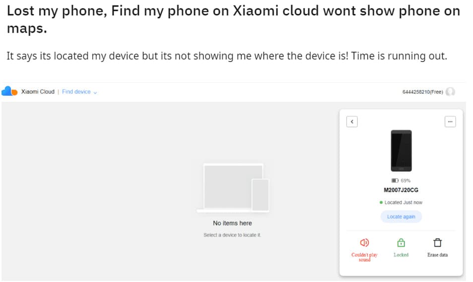 Eine negative Bewertung von Xiaomi Find My Device