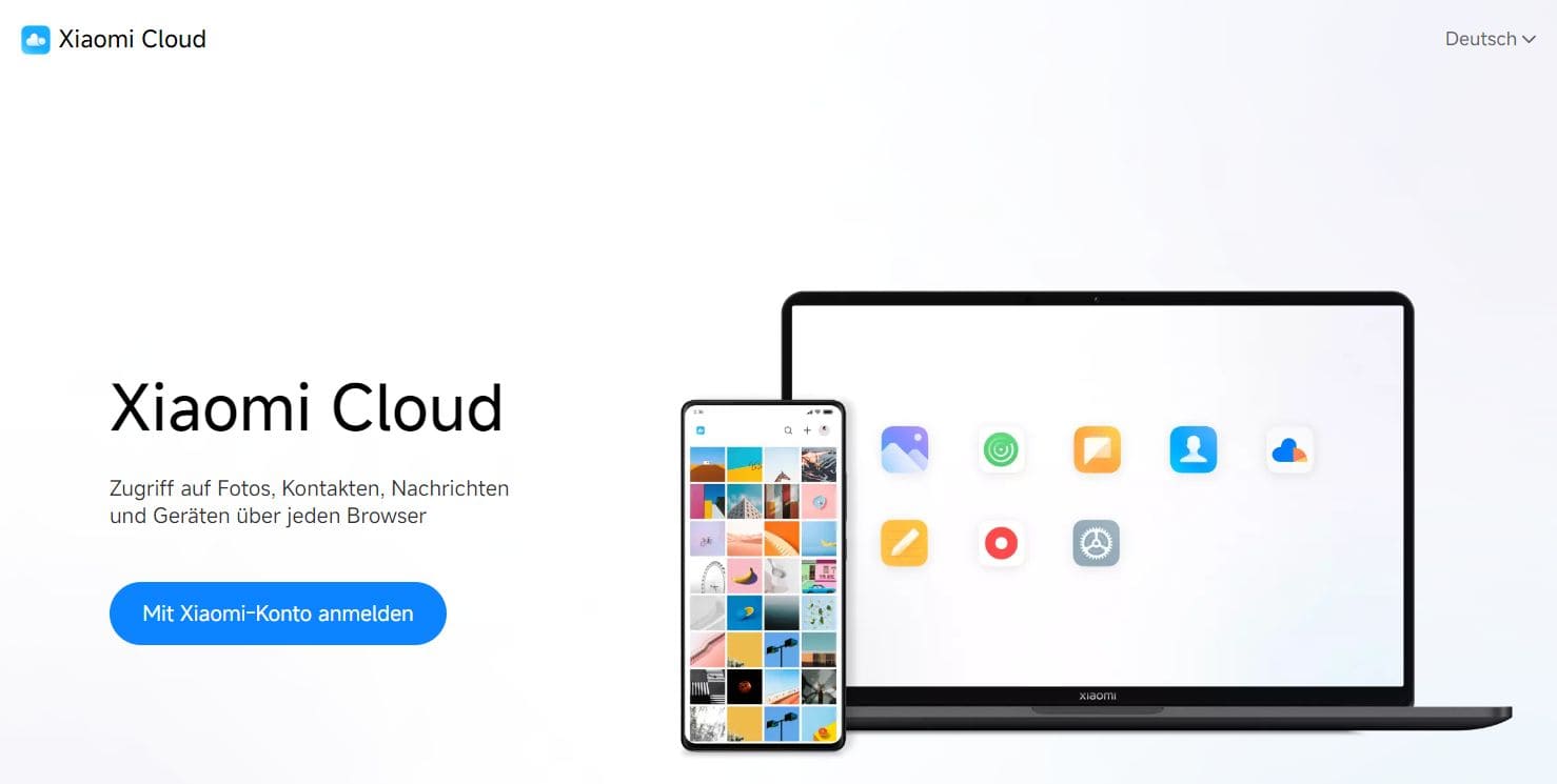 Auf der Xiaomi Website können Sie sich in die Cloud einloggen
