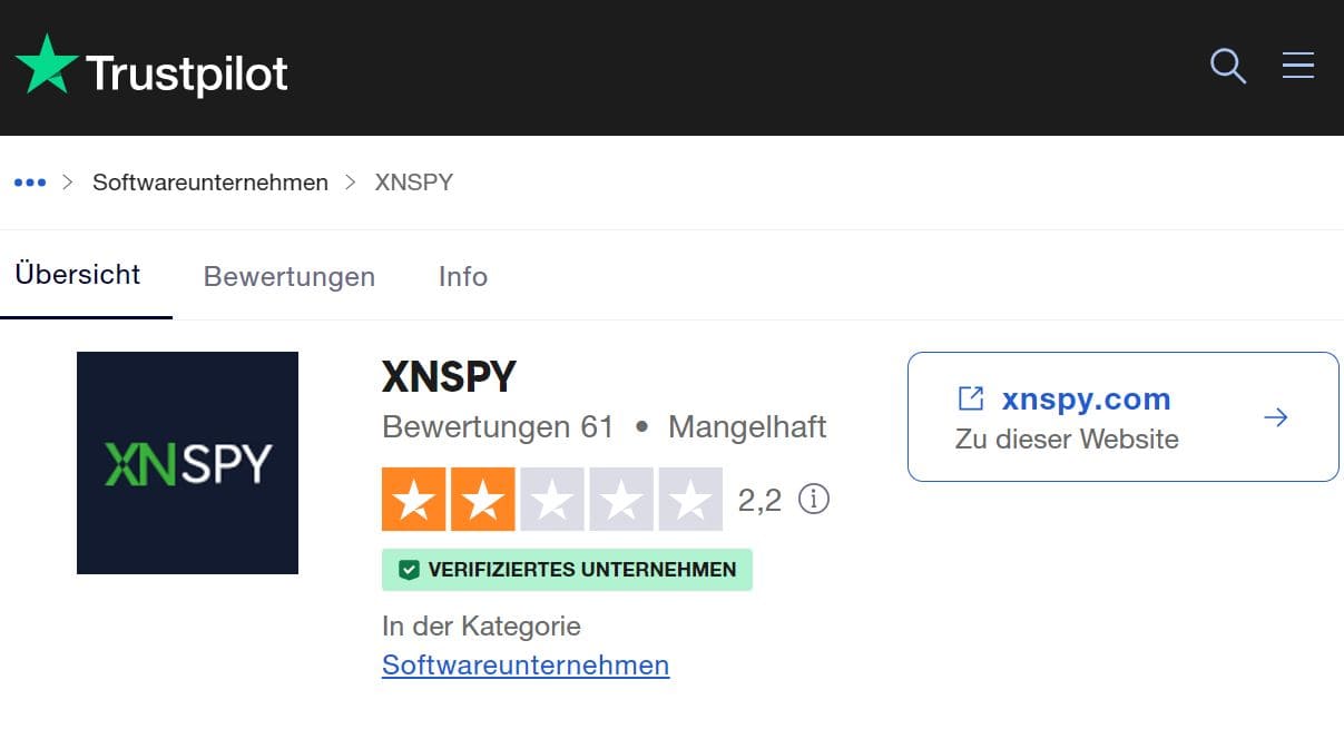 
XNSPY-Bewertungen auf unabhängigen Seiten Trustpilot Consumer Relations