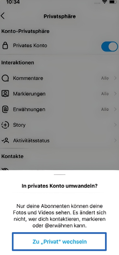 So können Sie das Instagram Konto auf „Privat“ schalten