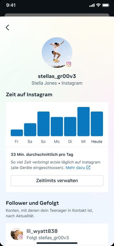 Instagram zeigt an, wieviel Zeit das Kind auf Instagram verbracht hat