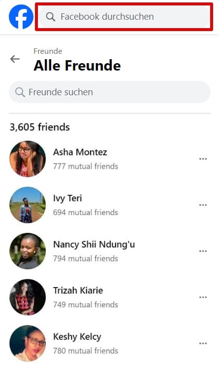 Die Freunde Finden Funktion von FB zeigt mögliche Kontakte an