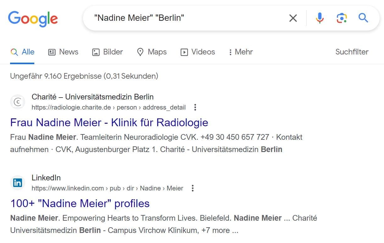 Suche auf google.de nach einer Person