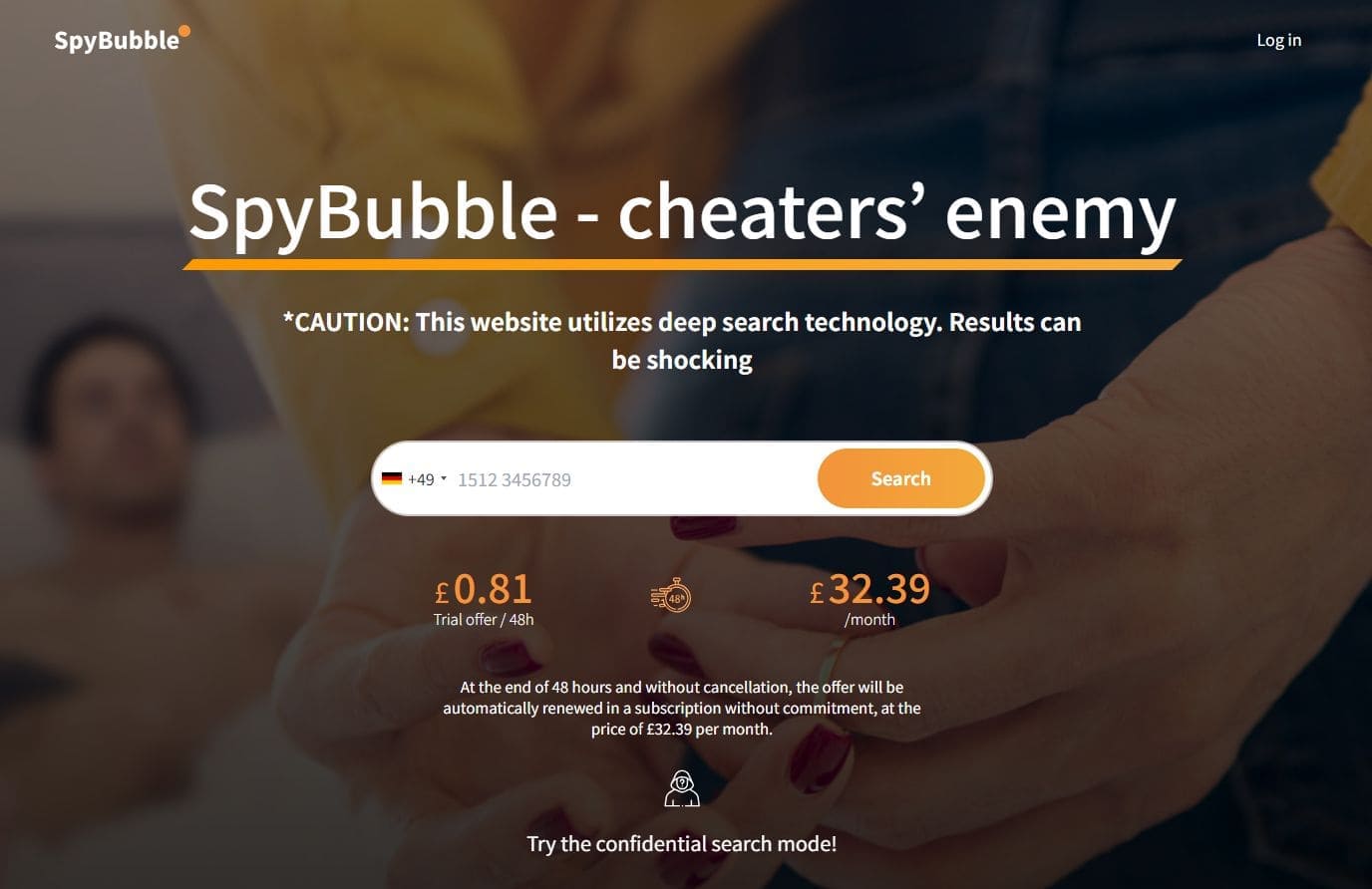 Ein Bild der Spybubblepro-Startseite