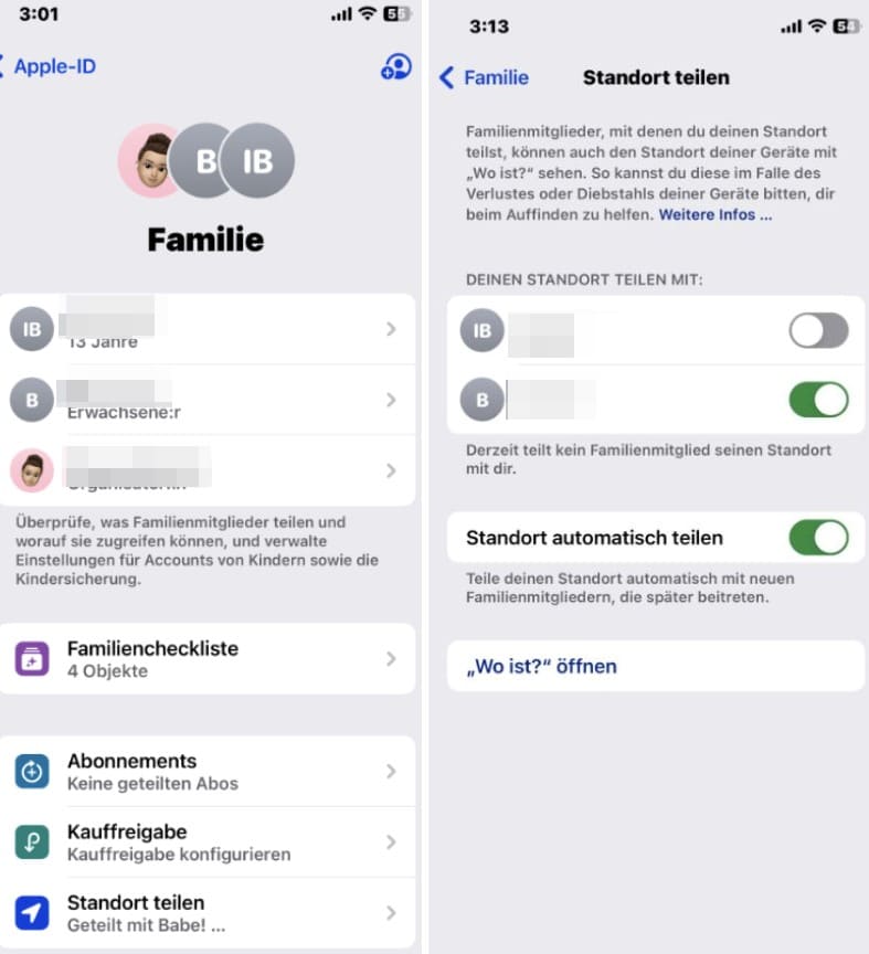Mit „Wo ist“ in der Apple Familienfreigabe den Standort teilen
