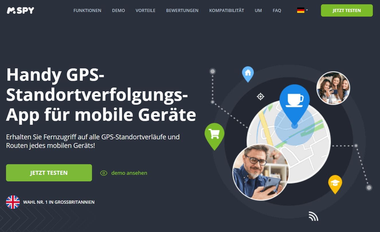 Startseite mspy zur Verfolgung des Telefonstandorts per GPS für mobile Geräte