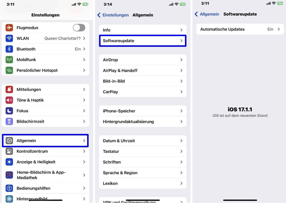 Schritt-für-Schritt-Anleitung zum updaten des iOS für iPhone