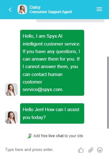Ein Bild des SpyX-Chatbots des Kundendienstes