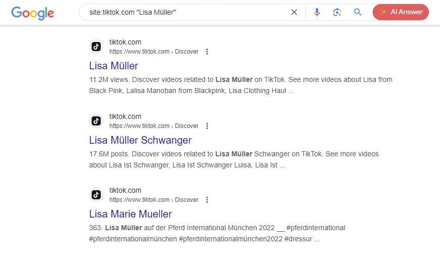 Ein Bild einer TikTok-spezifischen Suche bei Google