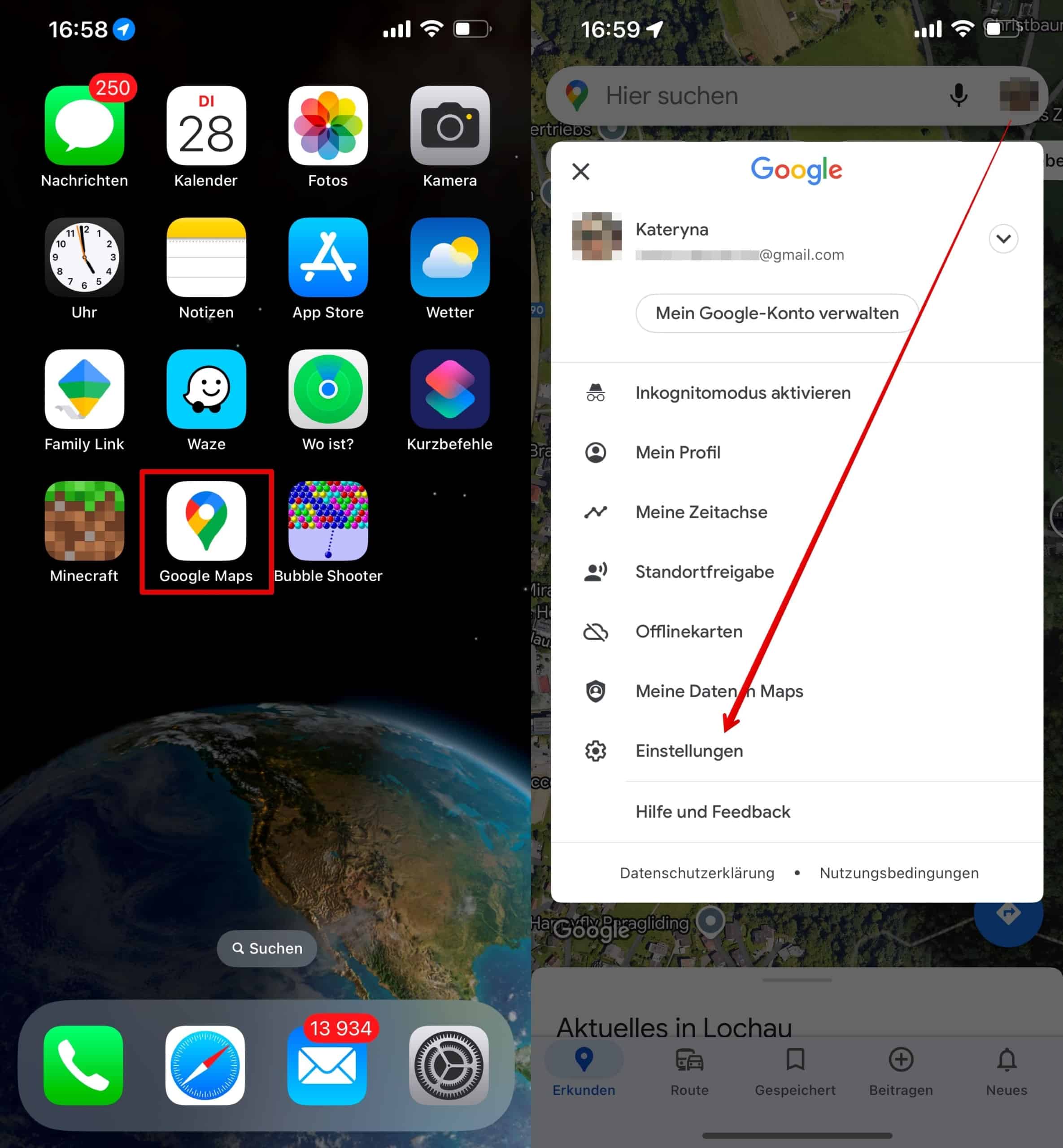 Öffnen Sie die Google Maps-App, klicken Sie auf Ihr Profilfoto, und wählen Sie Einstellungen