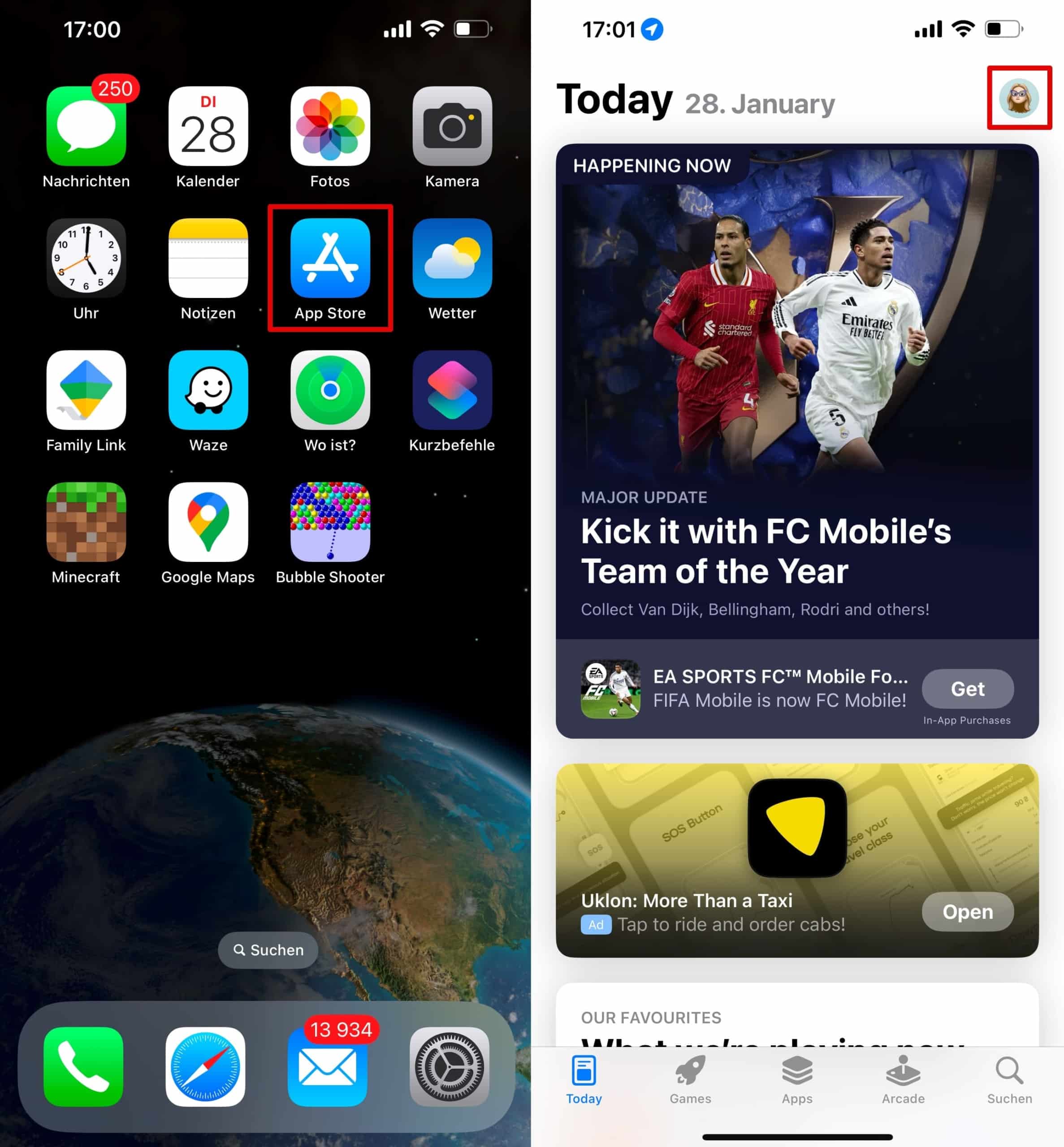 Öffnen Sie die App Store App und klicken Sie auf Ihr Profilfoto