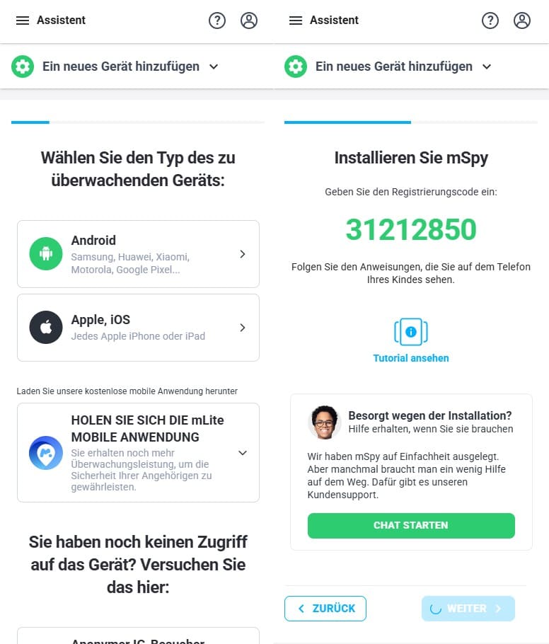 Wählen Sie das Zieltelefon aus (Android oder Apple-ios) und führen Sie den gesamten Verbindungsprozess gemäß den Anweisungen auf der Website durch