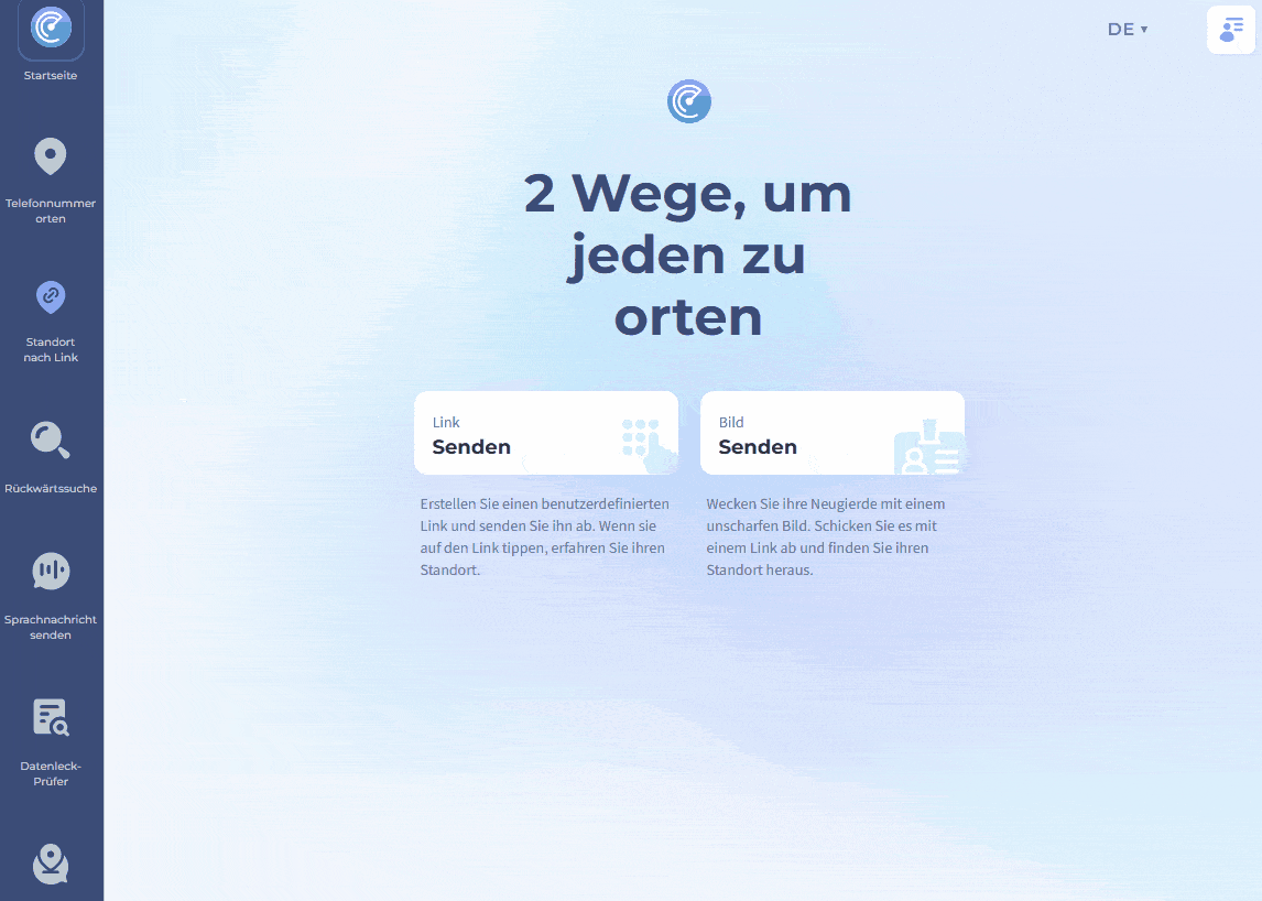 Um einen Link auf der Scannero Website zu erstellen - klicken Sie auf Ortung per Link - geben Sie einen Namen für den Link ein - klicken Sie auf generieren - kopieren und an die Zielperson senden. Nach der Bestätigung sehen Sie den Standort auf der Karte. Demonstration im gif-Format.