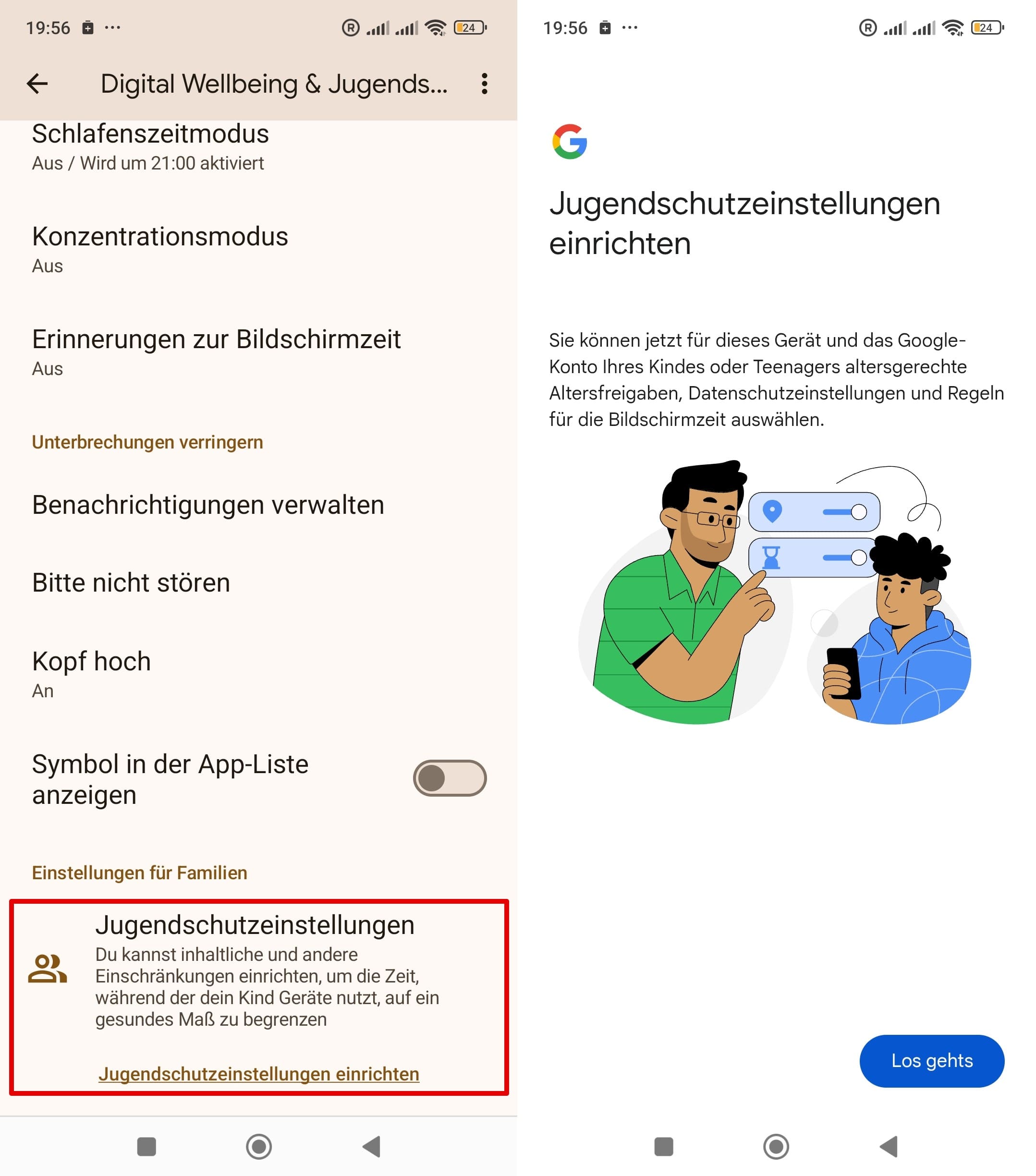 Kindersicherungsfunktion auf einem Xiaomi-Telefon, führt zur Installationsanleitung für Google Family Link