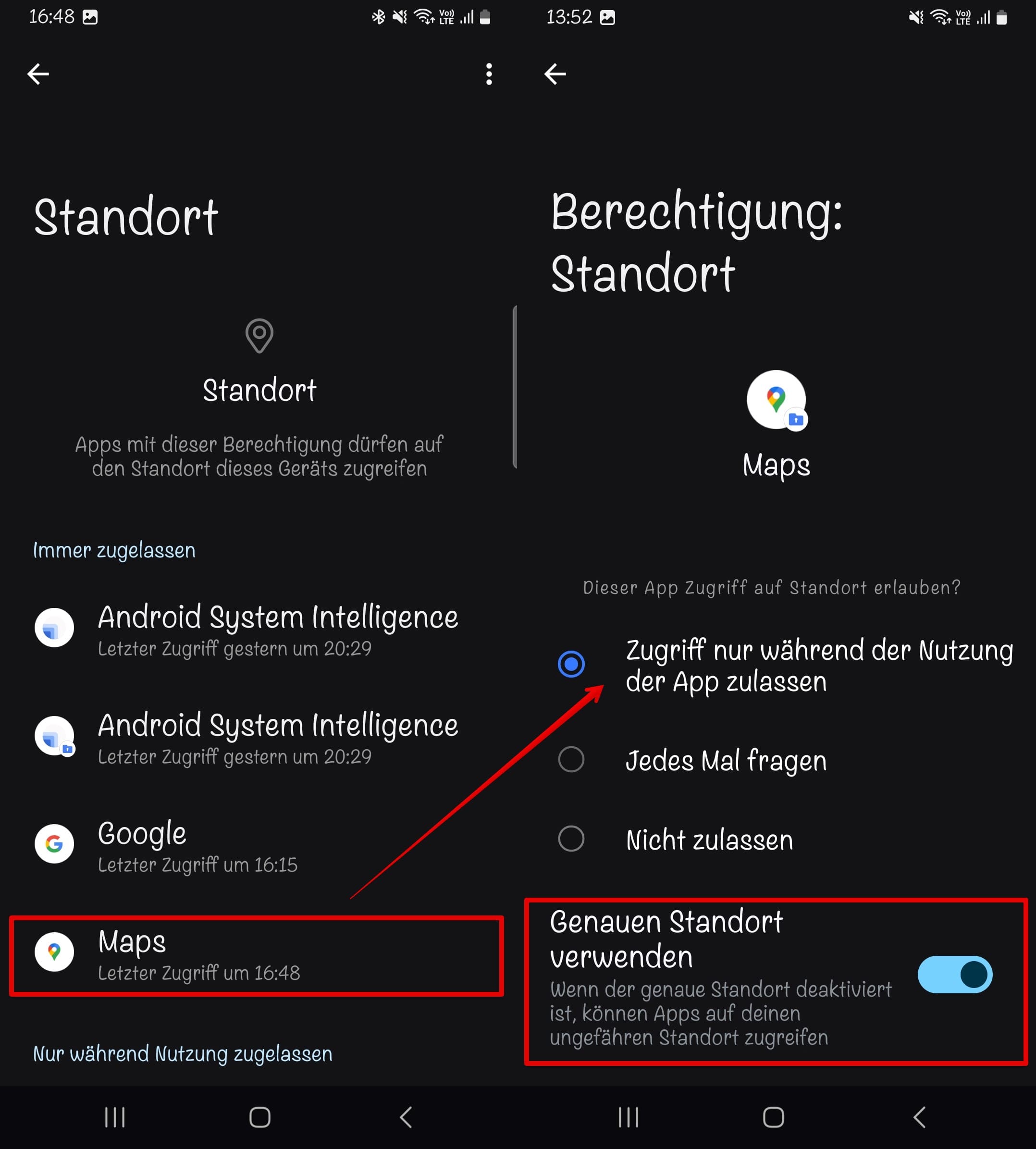 Choosing [Allow all the time] location permission on Android