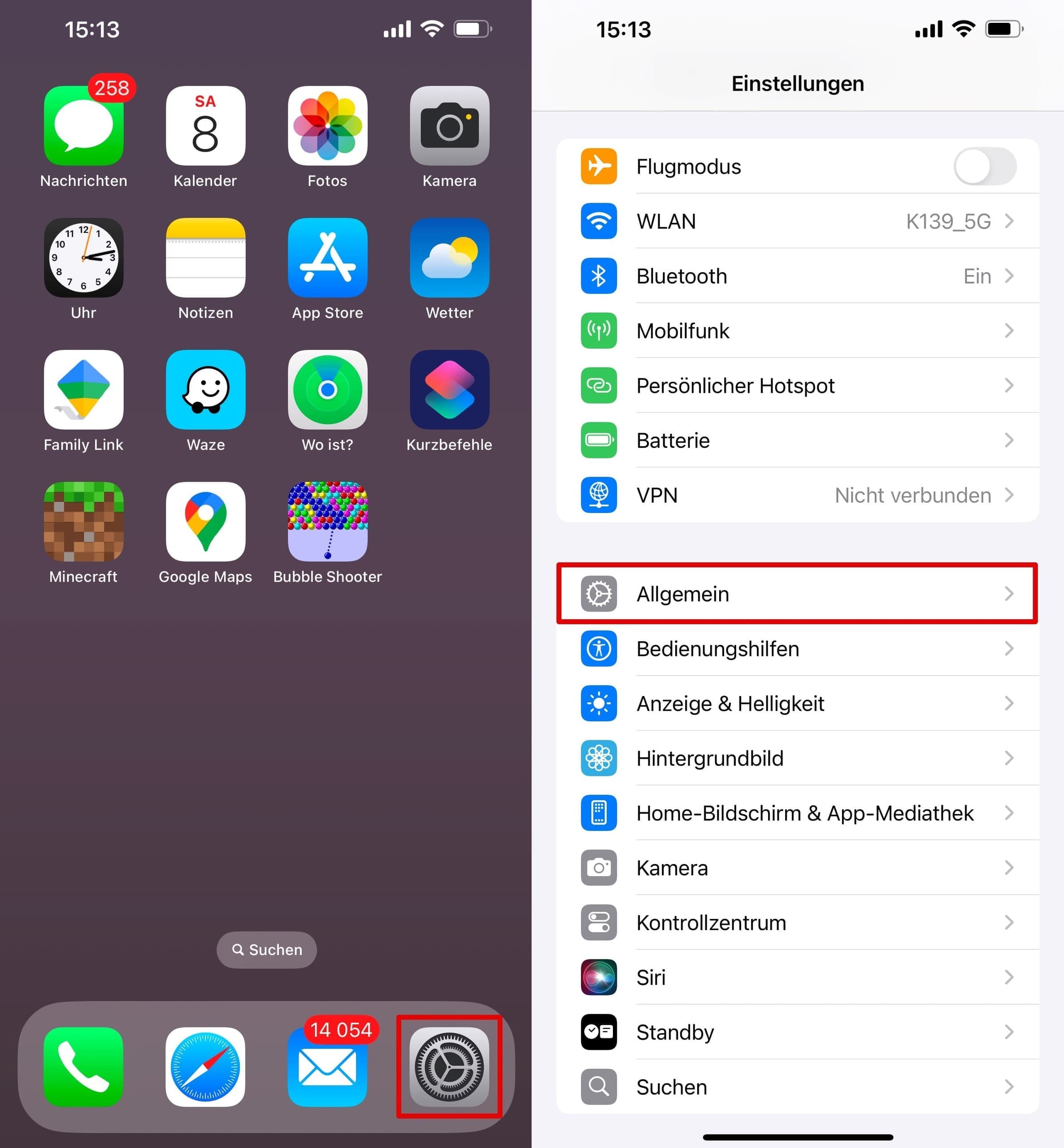 Gehen Sie durch Scrollen nach unten zur Registerkarte „iPhone – Allgemein“.