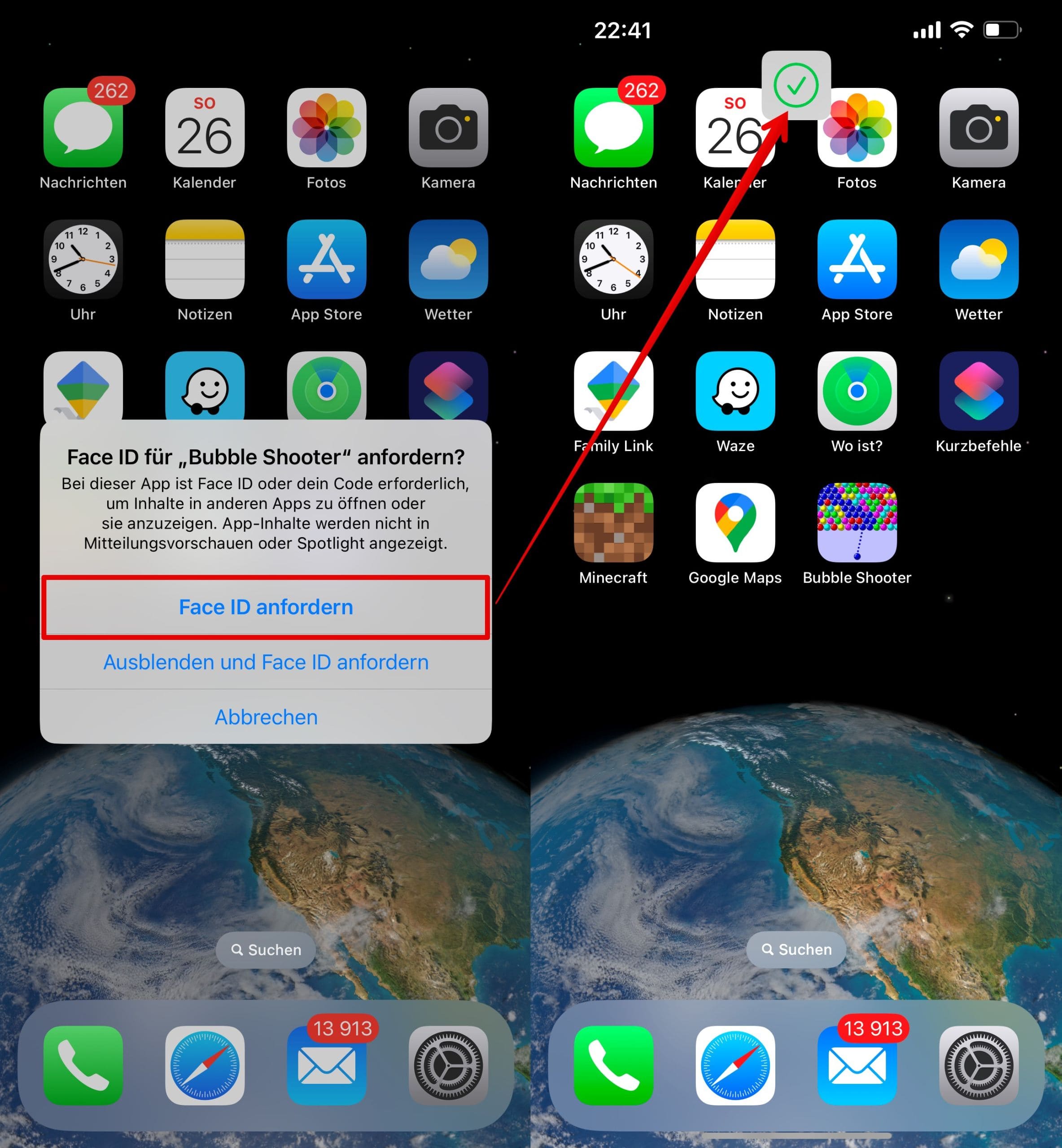 Wählen Sie den gewünschten Typ der Face ID-, Touch ID- oder Passcodesperre aus und bestätigen Sie