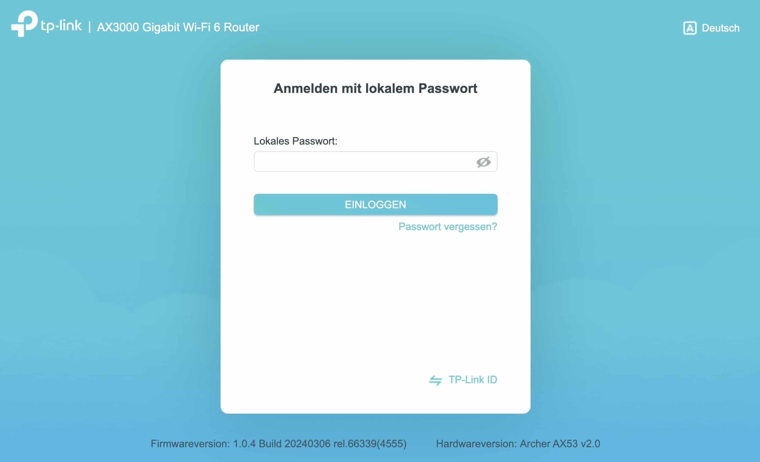 Router-Anmeldeseite mit Passwort-Eingabefeld