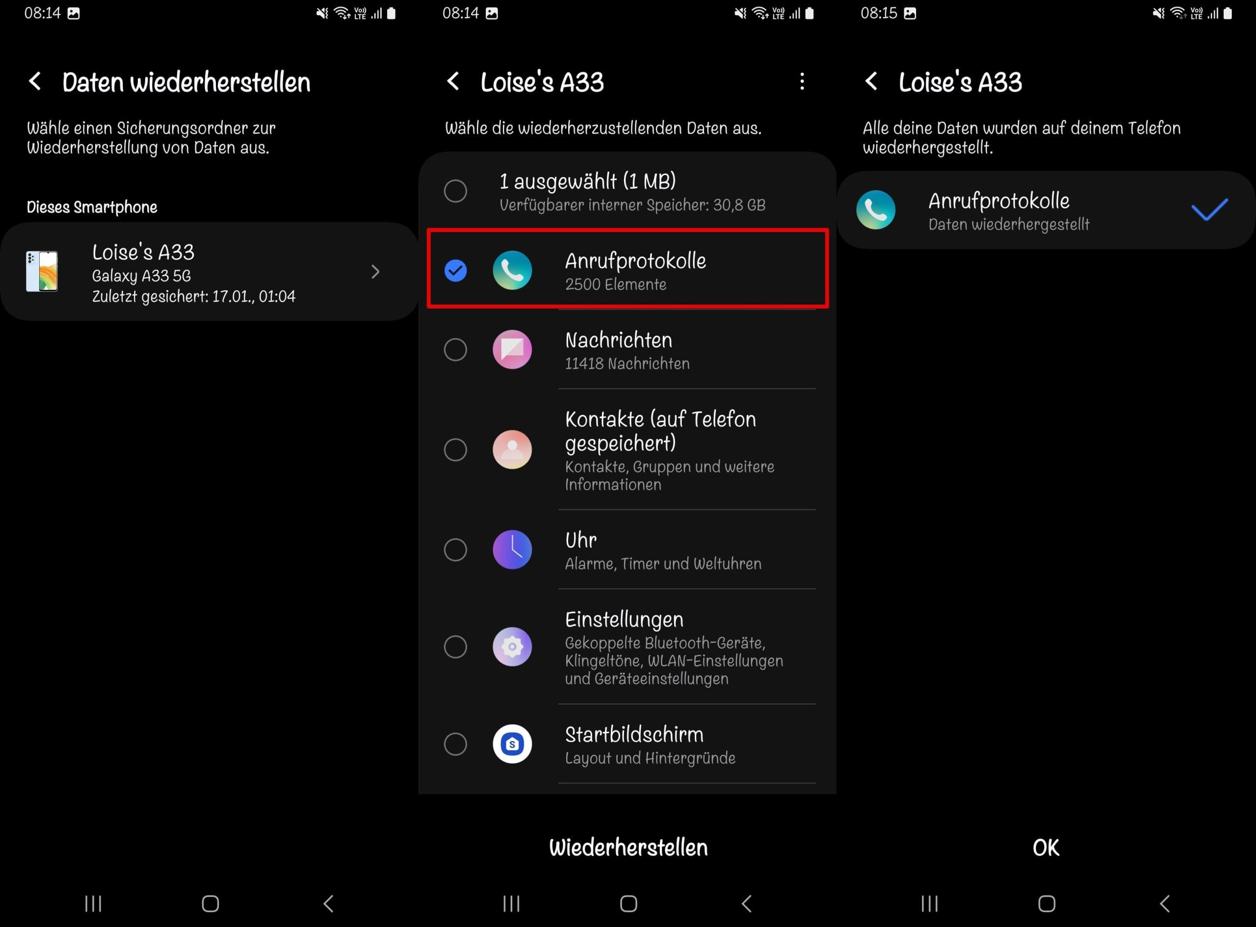 Anrufprotokolle aus dem Samsung-Speicher wiederherstellen