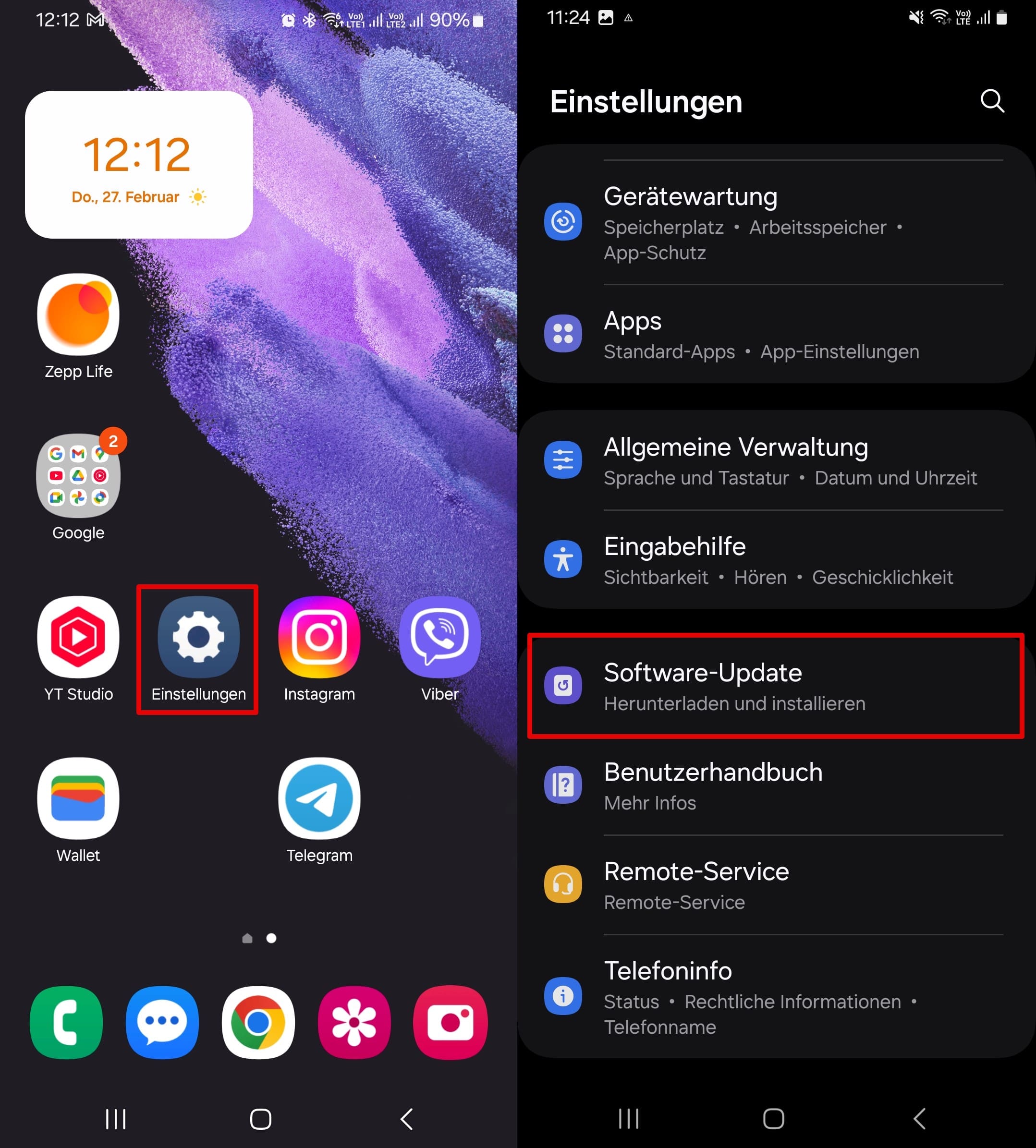 Gehen Sie zu Einstellungen - Softwareupdate.