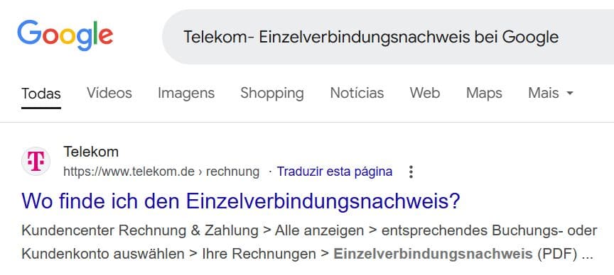 Telekom- Einzelverbindungsnachweis bei Google