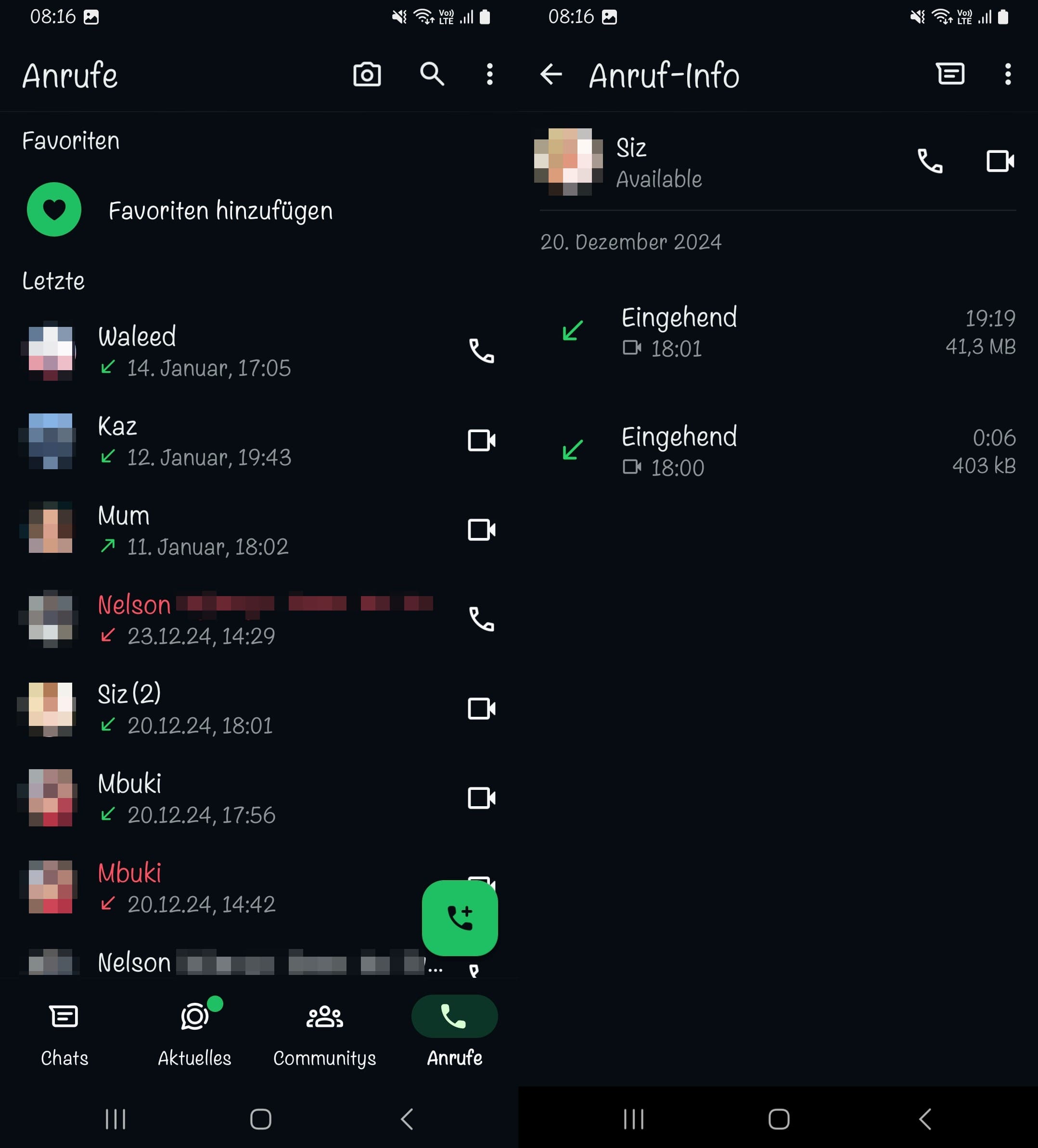 Auf die Anrufliste eines Kontakts bei WhatsApp zugreifen
