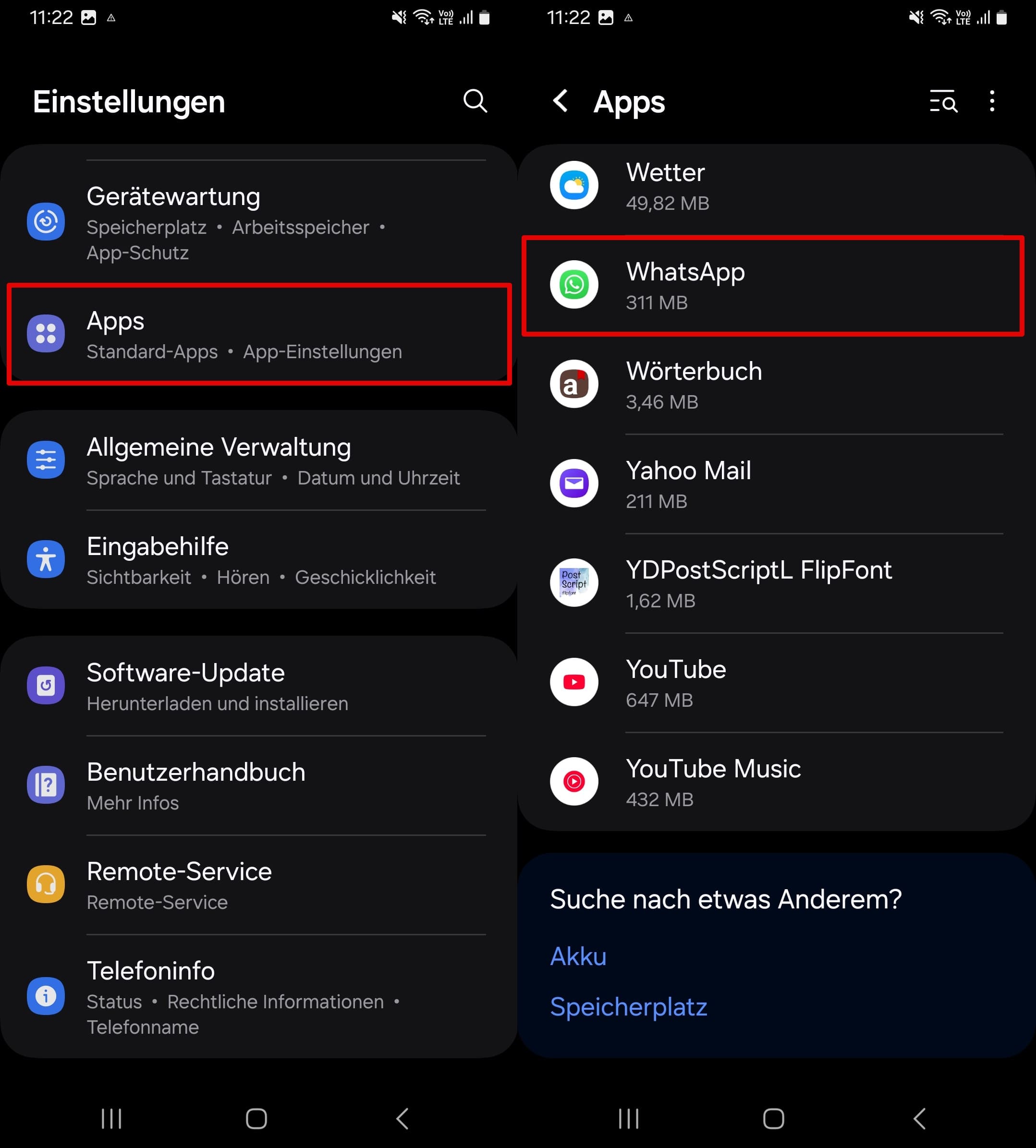 Öffnen Sie die Einstellungen und wählen Sie WhatsApp in der App-Liste.