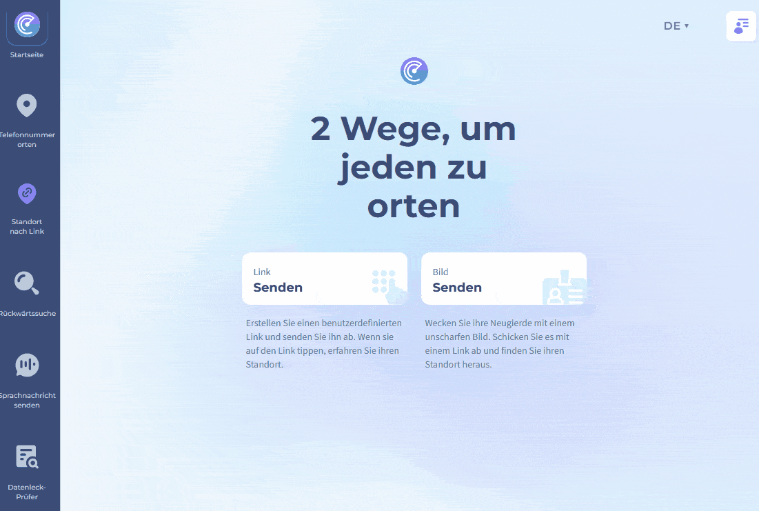 Um einen Link auf der Scannero-Website zu erstellen - klicken Sie auf Ortung per Link - geben Sie einen Namen für den Link ein - klicken Sie auf Generieren - kopieren und senden Sie ihn an die Zielperson. Nach der Bestätigung sehen Sie den Standort auf der Karte. Demonstration im gif-Format.