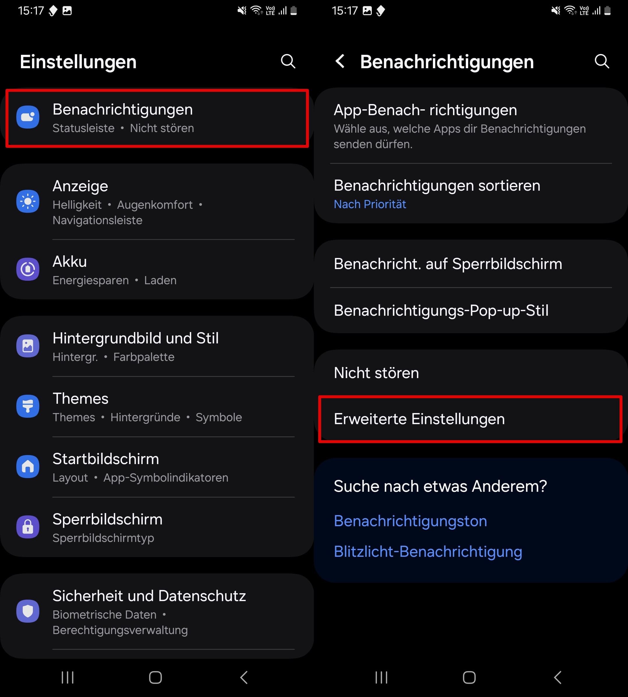 Einstellungen öffnen – Benachrichtigungen.