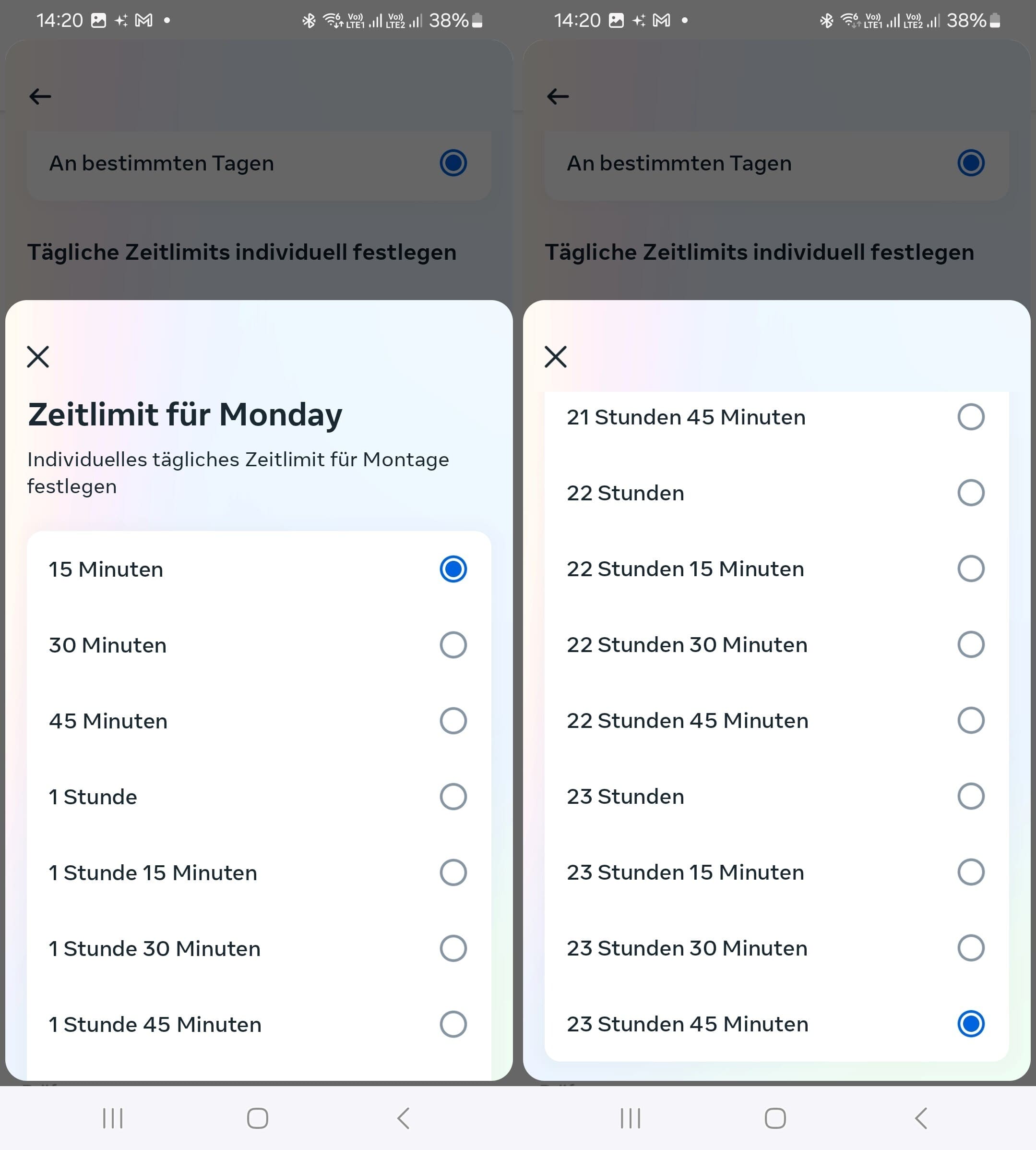Facebook-Einstellungen für das tägliche Zeitlimit auf dem Smartphone