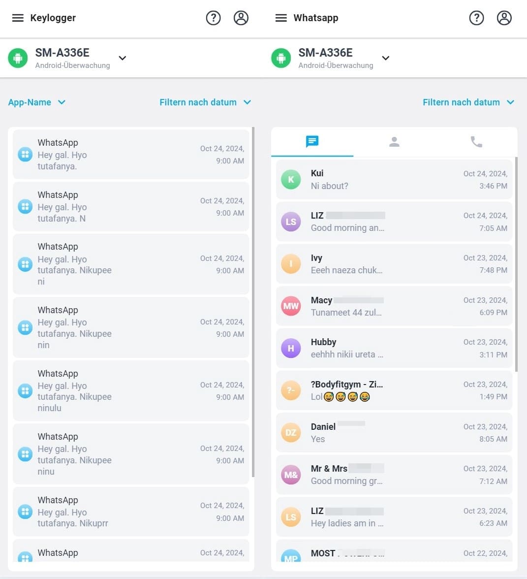Screenshot von mSpy für Watsapp Keylogger und Watsapp Message Viewer