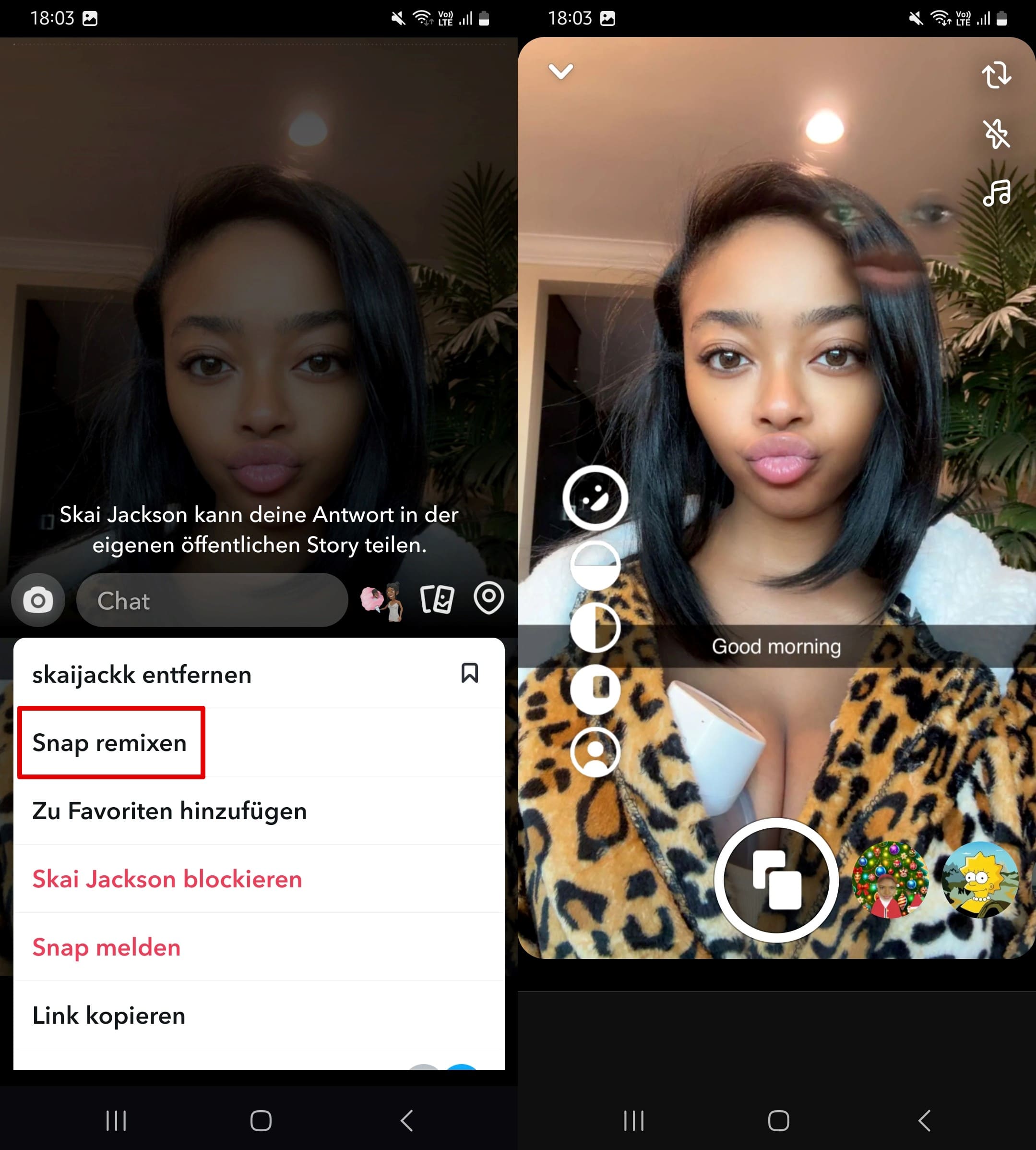 Wähle die gewünschte Story aus, klicke auf „Snap remixen“ und mache einen Screenshot.