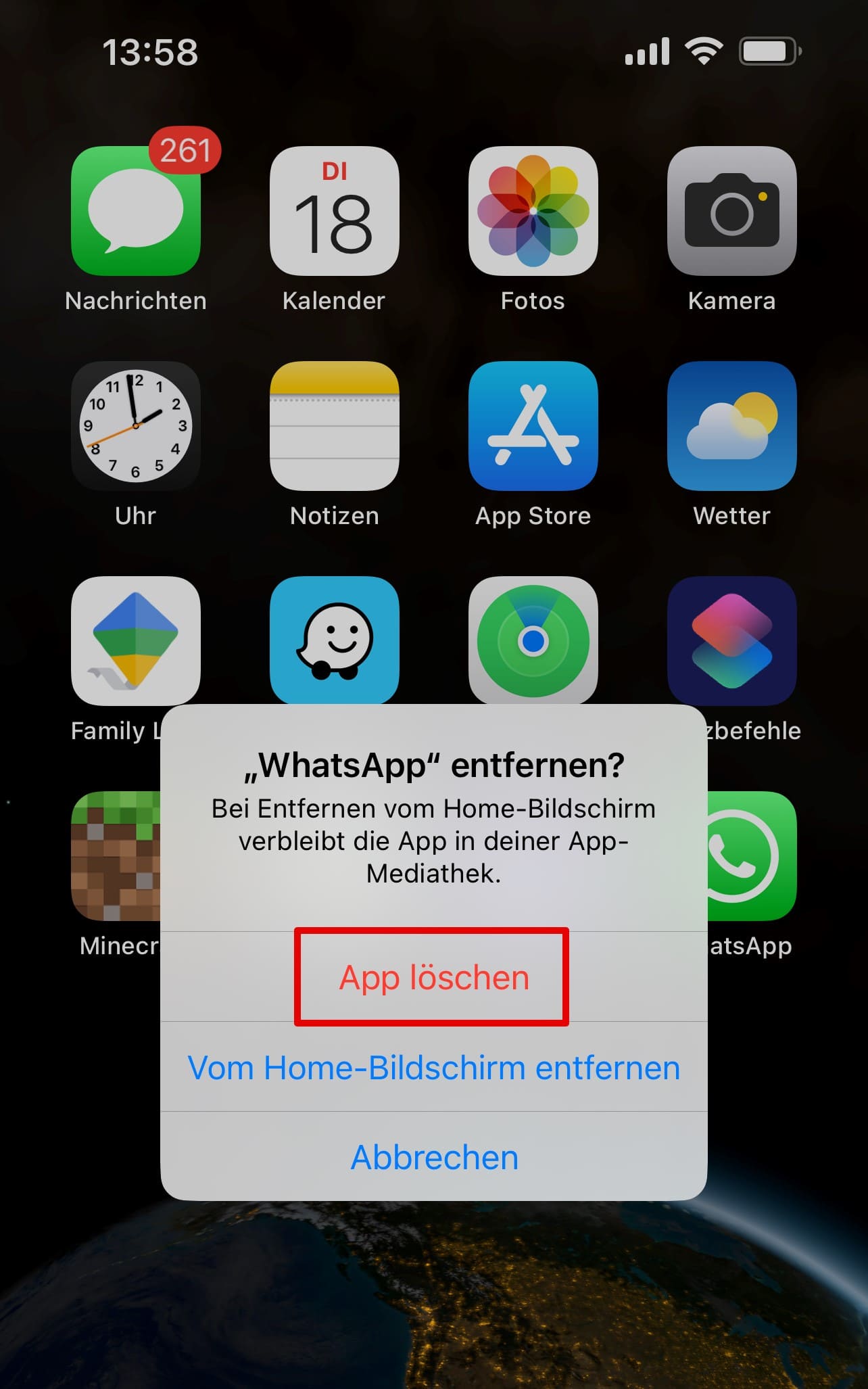 Deinstallieren Sie die Anwendung, indem Sie auf das Symbol klicken.