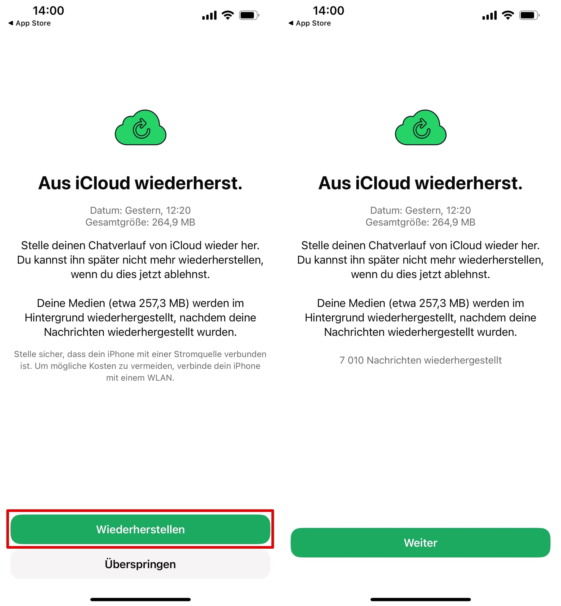 Chatverlauf von WhatsApp aus iCloud wiederherstellen.