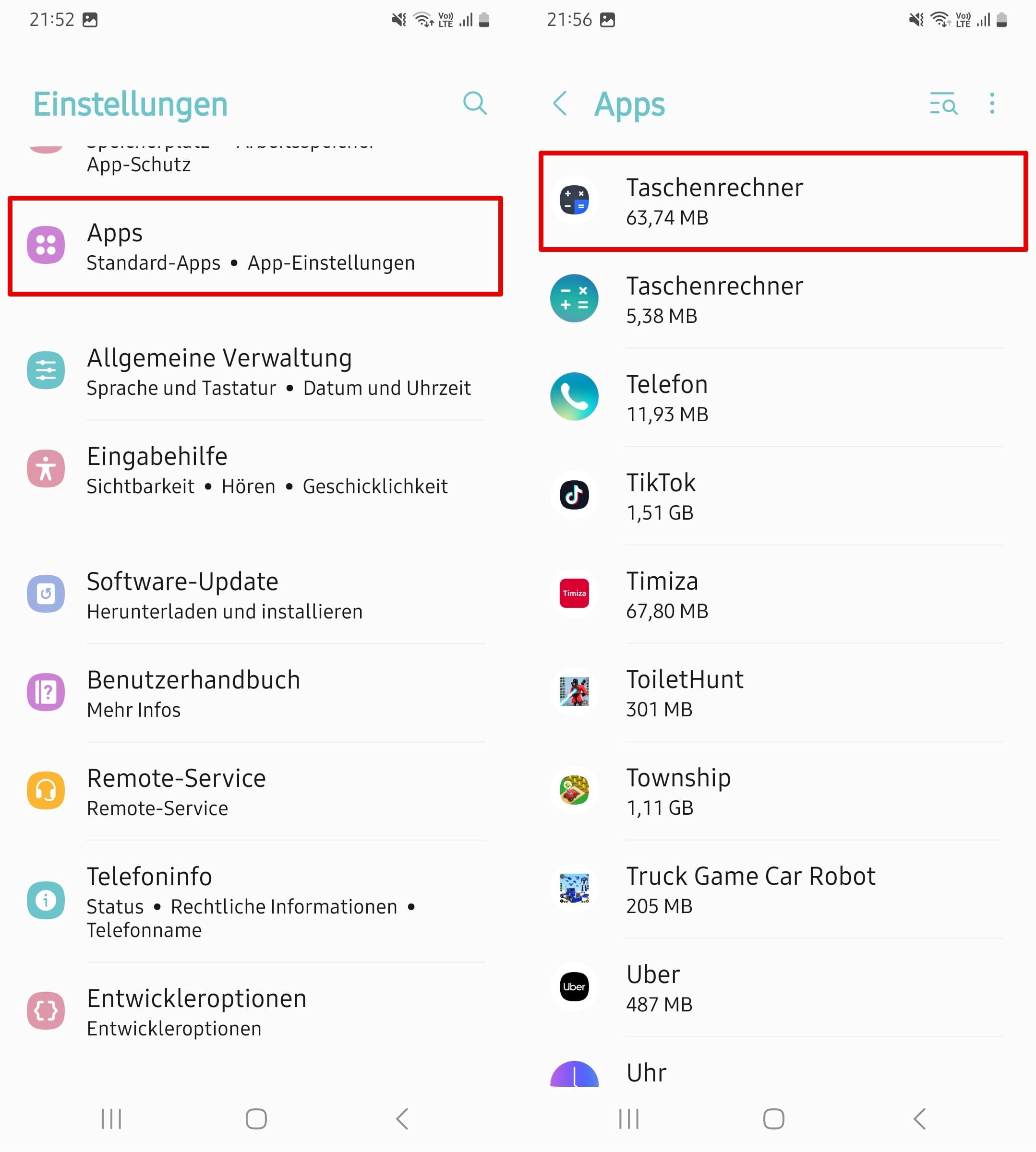 App-Liste mit mehreren Rechnern.