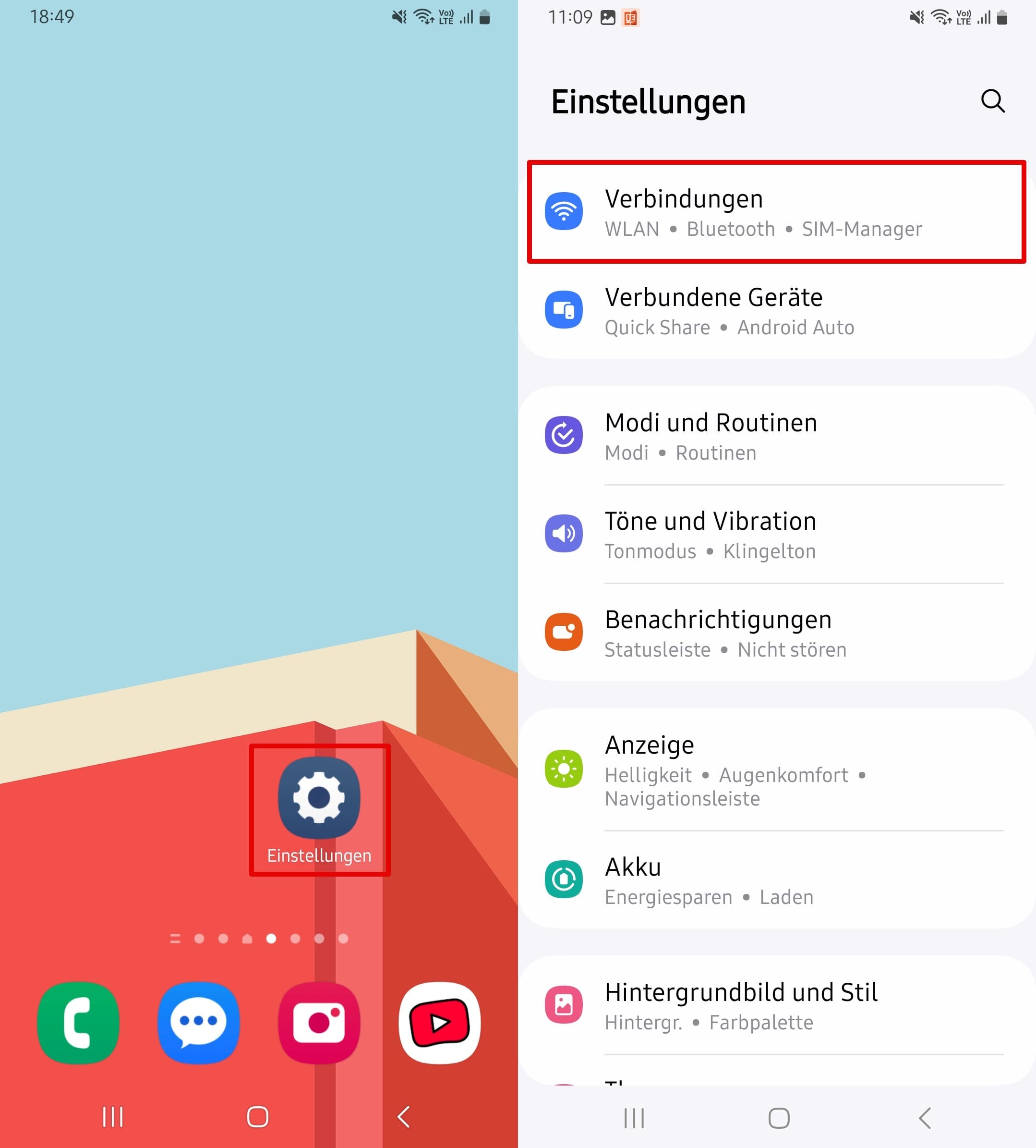 gehen sie zu Telefoneinstellungen – Verbindungen.